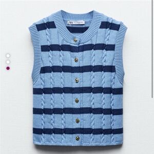Zara Blue Cable Knit Sweater Vest